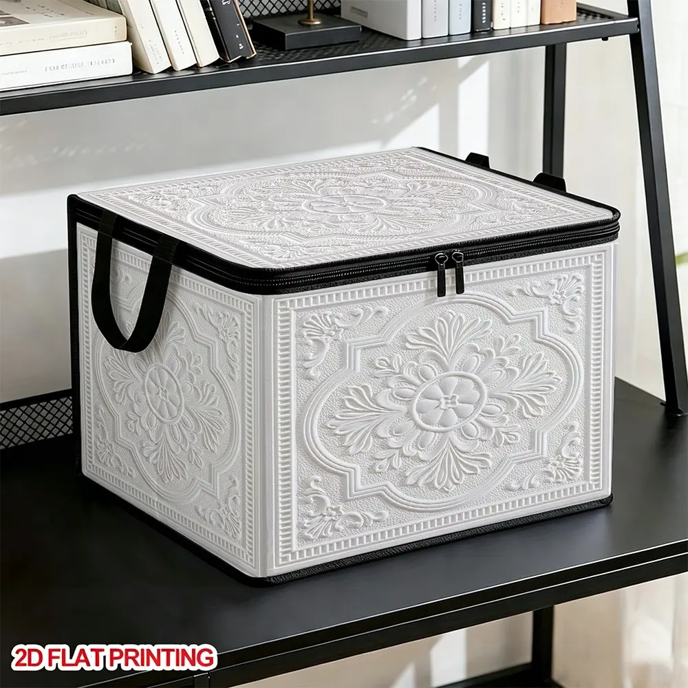 Vintage Floral Embossed Fabric Storage Box, Foldable Large Capacity, Dust-Proof with Handle and Zipper, Ideal for Bedside, Office, and Under Bed, Storage Container