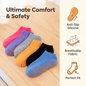 Kids Non Skid Socks 5 Pairs Dotted Grip Bottom Anti Slip for Boys Girls Toddler Yoga Dancing Walking Floor sport compression Ankle Pilates