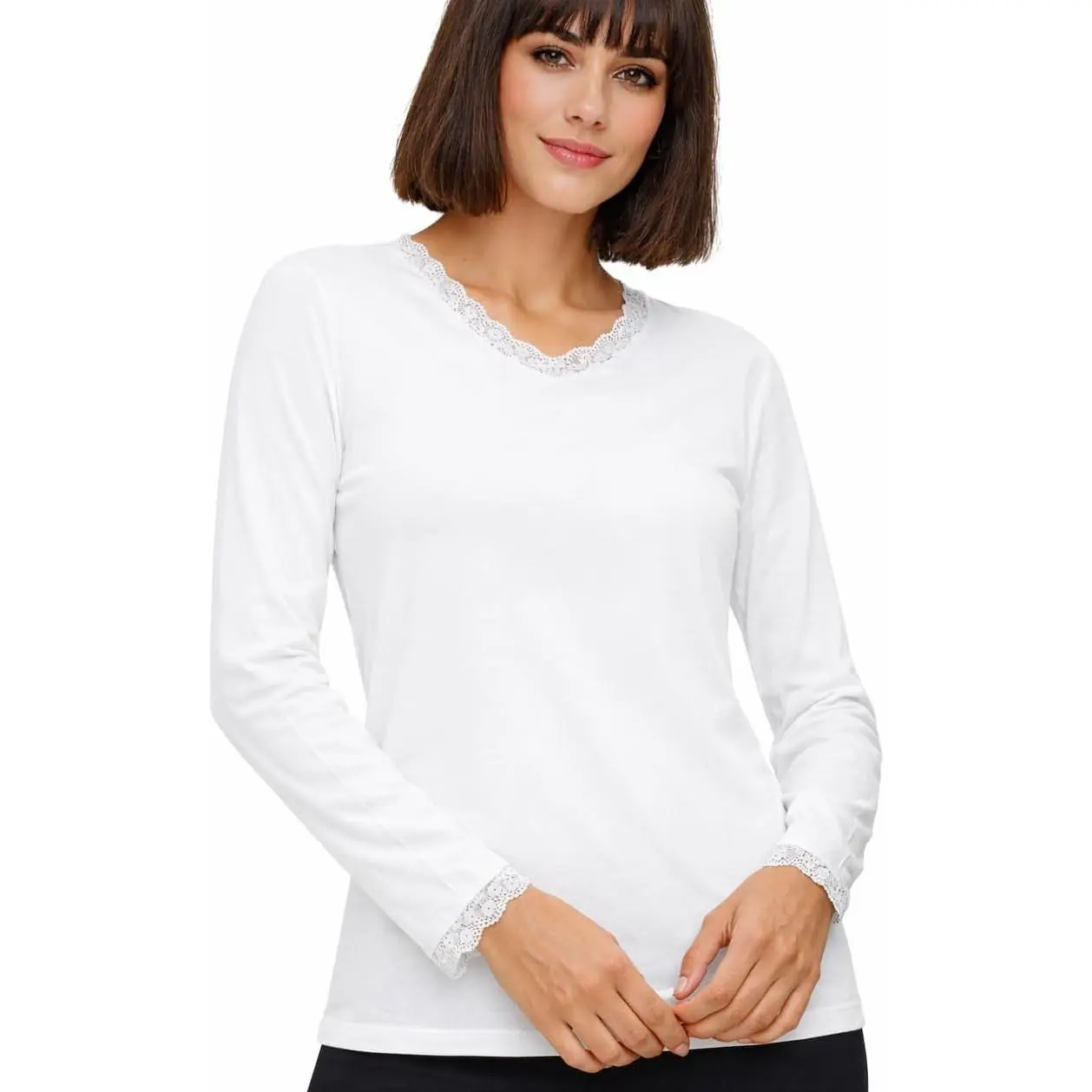 Long Sleeve Undershirt for Women,   Scrub Shirts, Lace V- Camisole Underscrub Tee Tops