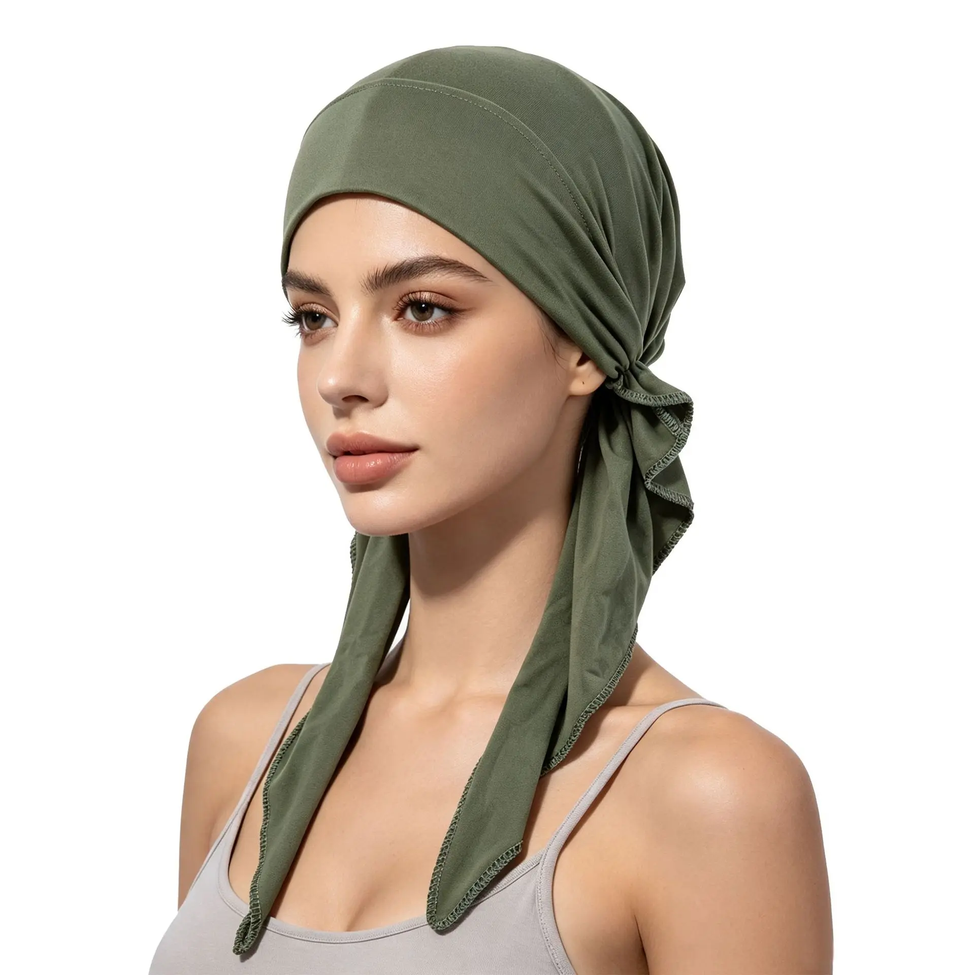 Effortless Soft Stretch Jersey Turban Headwrap Full Coverage Non Slip Breathable Long Tie Back Bandana Bonnet Daily Streetwear Sleep Cap