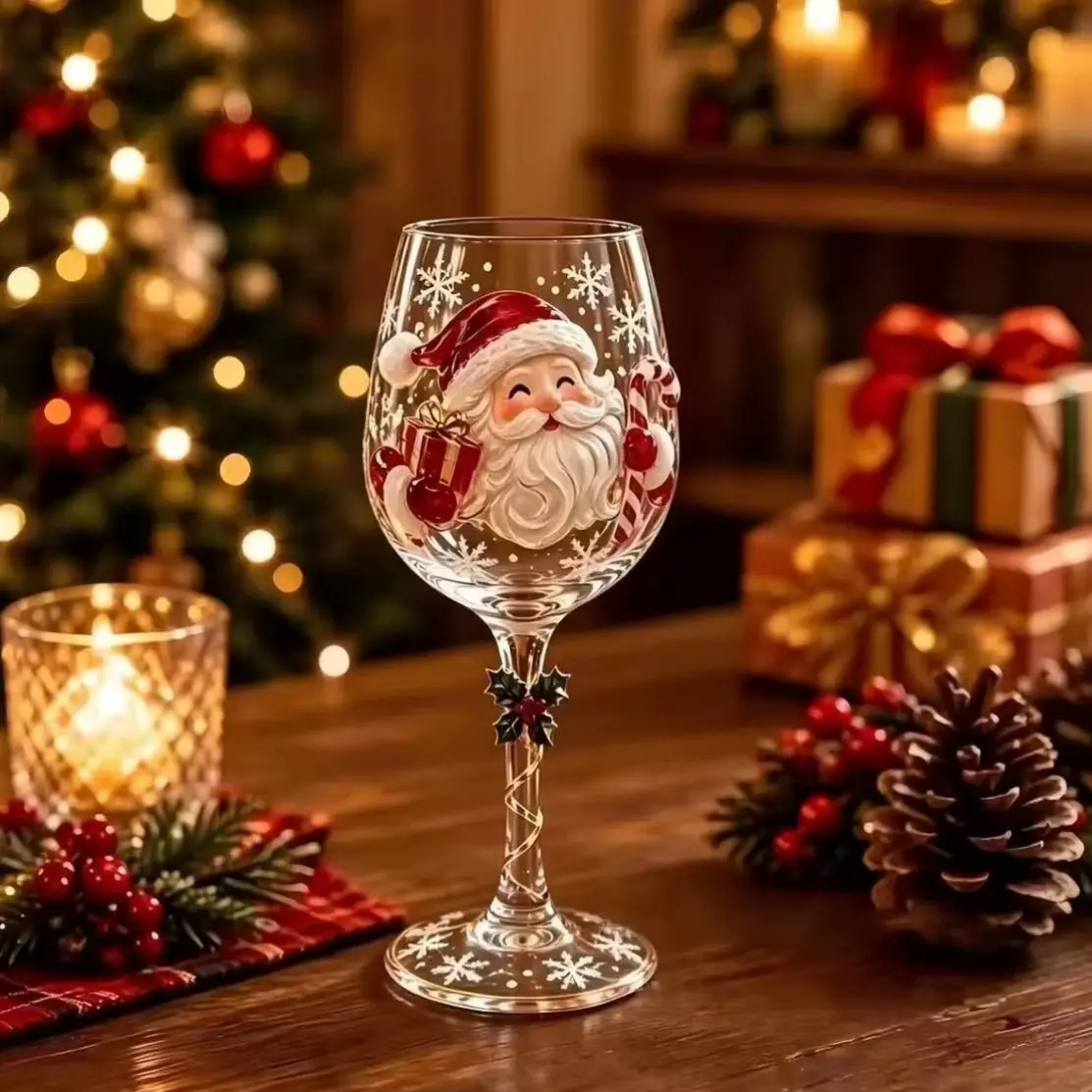 New Christmas Glass Art Cup, Elegant Holiday Drinkware, Perfect for Festive Celebrations, Unique Gift Idea, High-Quality Glass Design