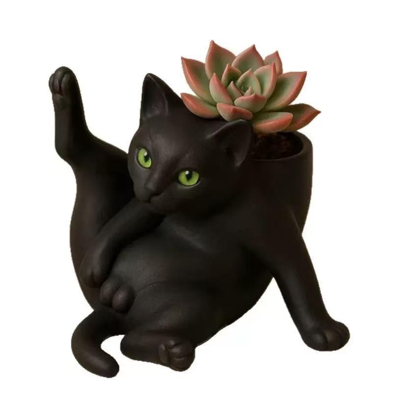 Quirky Cross-Legged Black Cat Flower Pot - Creative Succulent Plant Ornament - Fun Desktop Decorative Gift - Atmosphere Decoration Suitable for Personalized Halloween Furniture Decor Quirky Cross-Legged Black Cat Flower Pot - Creative Succulent Plant Ornament - Fun Desktop Decorative Gift - Atmosphere Decoration Suitable for Personalized Halloween Furniture Decor