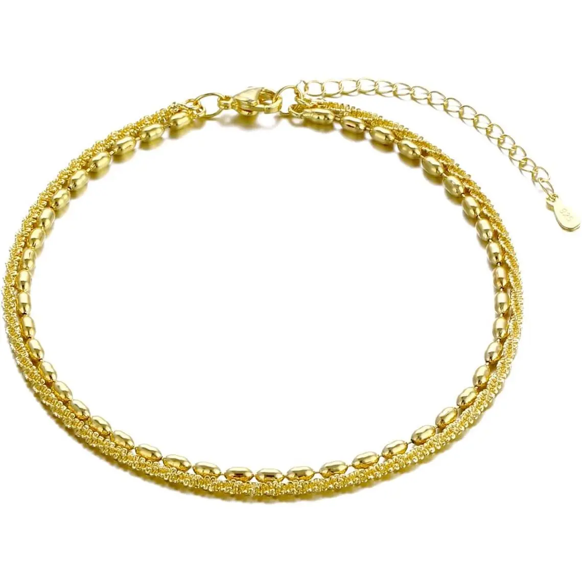 Ankle Bracelets for Women 14K White  Plated Heart  Link Flat Anklets for Women Paperclip Beaded Zircon Chain Anklet