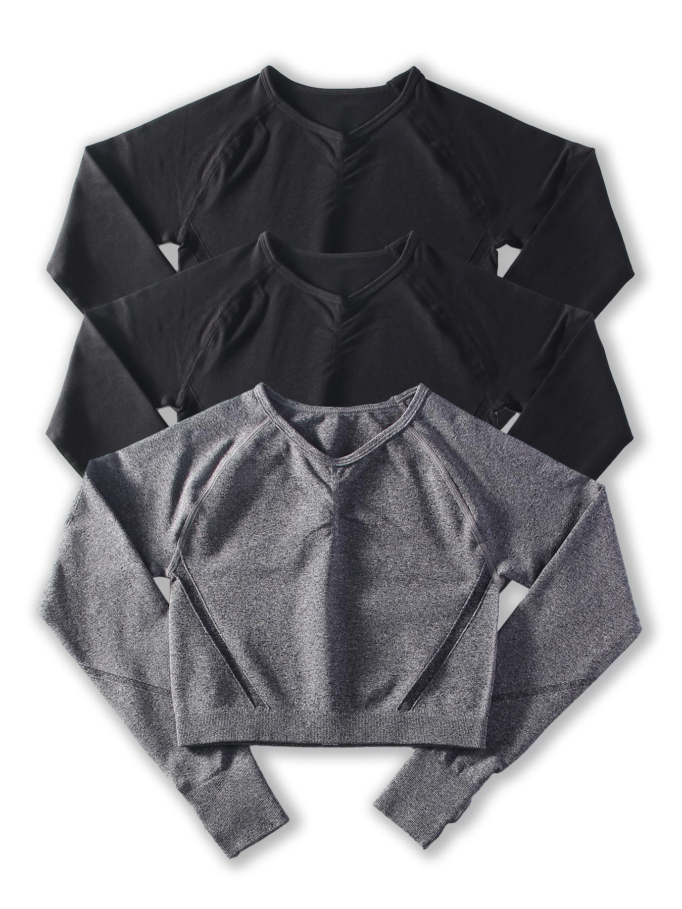 Women's Solid Raglan Sleeve Crop Sports Tee, Sporty Breathable Comfortable Round Neck Long Sleeve T-shirt for Yoga Gym Workout, Ladies Sportswear for Spring & Fall, Athletic Yoga Tops