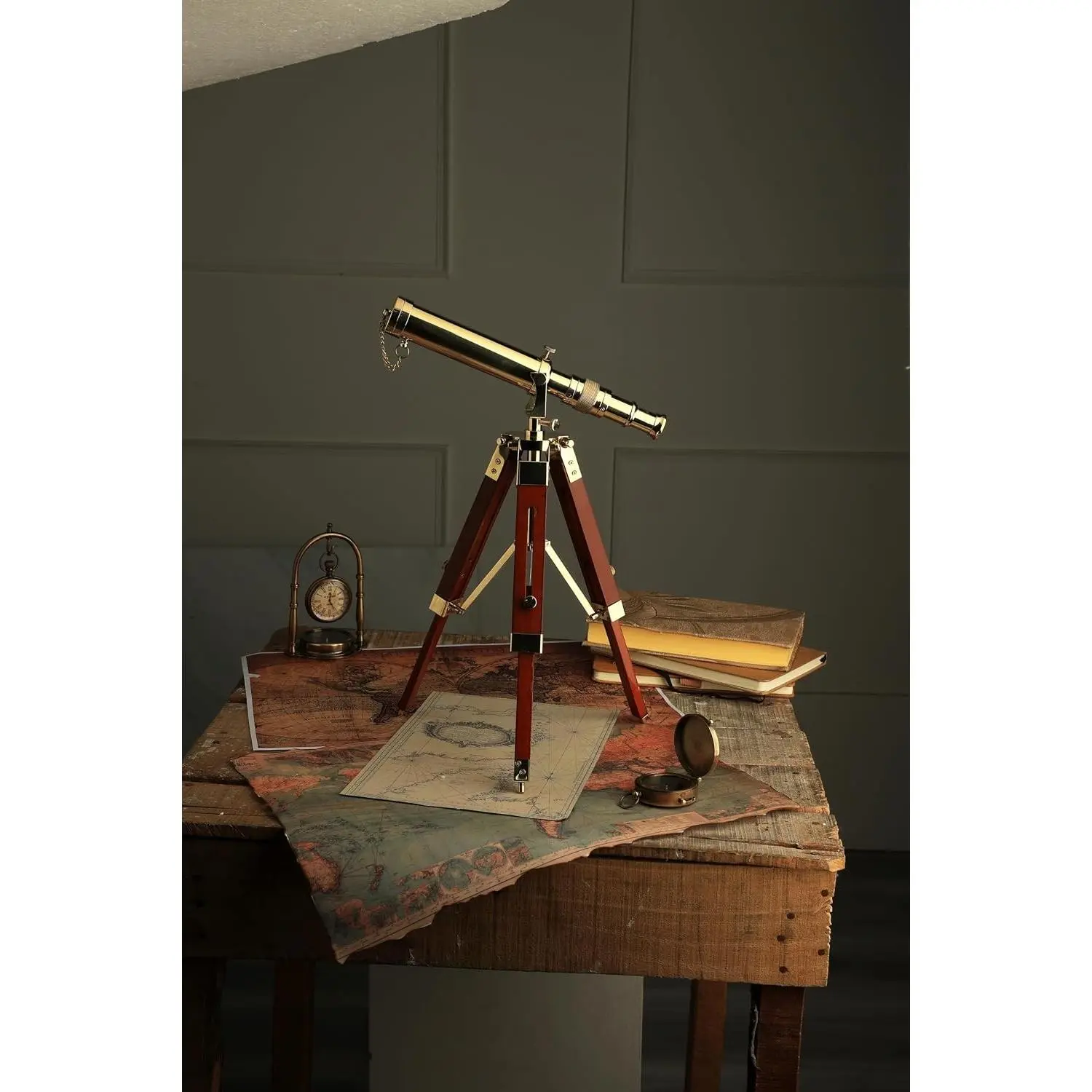 Vintage Brass Telescope on Tripod Stand use DF Lens Antique Desktop Telescope for Home Decor & Table Accessory Nautical Spyglass Telescope for Navy and Outdoor Adventure.