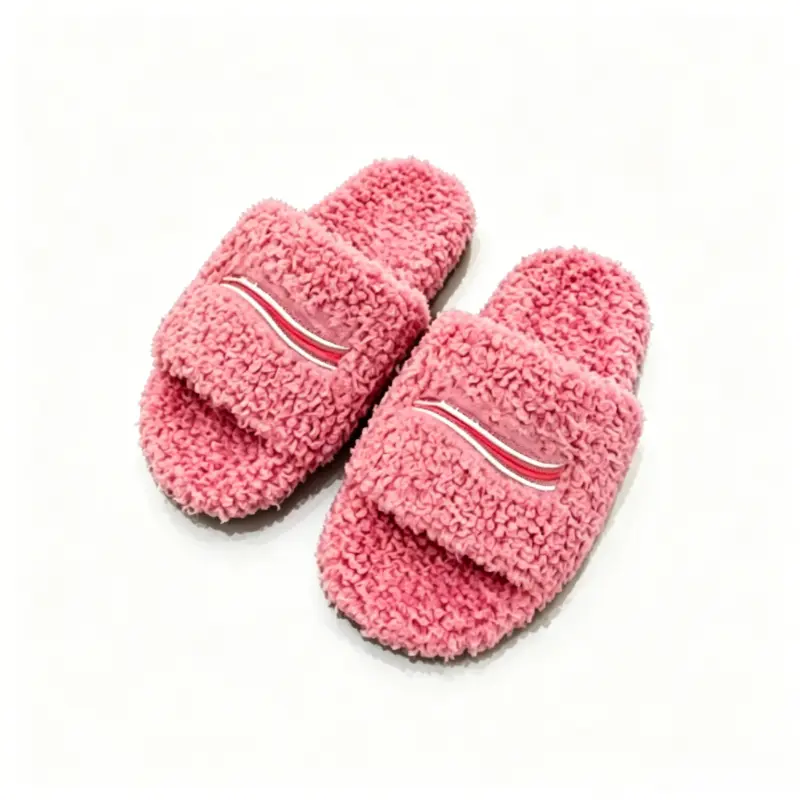 Women's Soft Curly Fluffy Plush Stripes Open-Toe Slide Footwear, Relaxing Cozy Indoor Furry House Slides Shoe