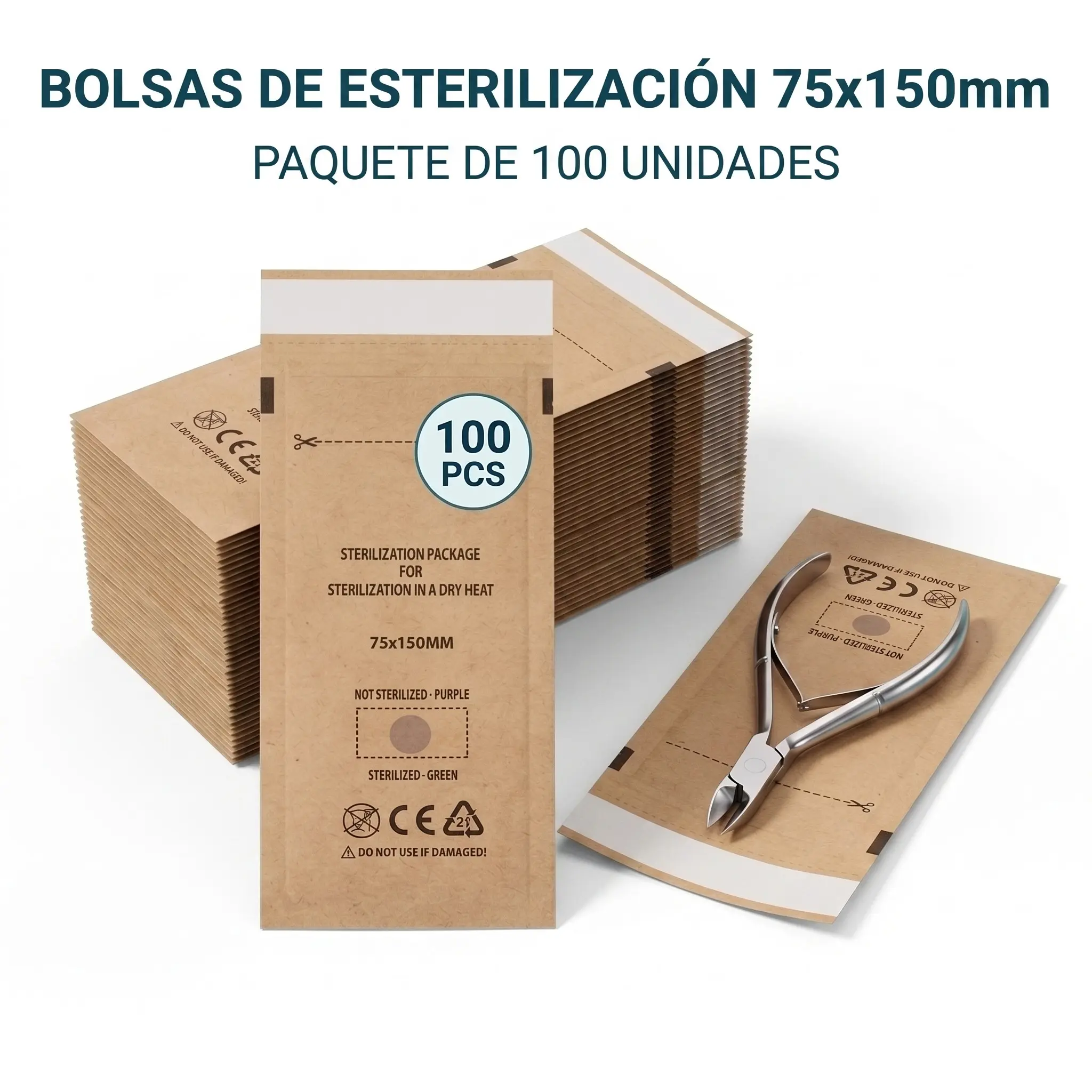 100 Disposable Sterilization Bags, Self-Sealing Nail Cleaning Disinfection Pouches, Ideal for Beauty, Lab, Home Use