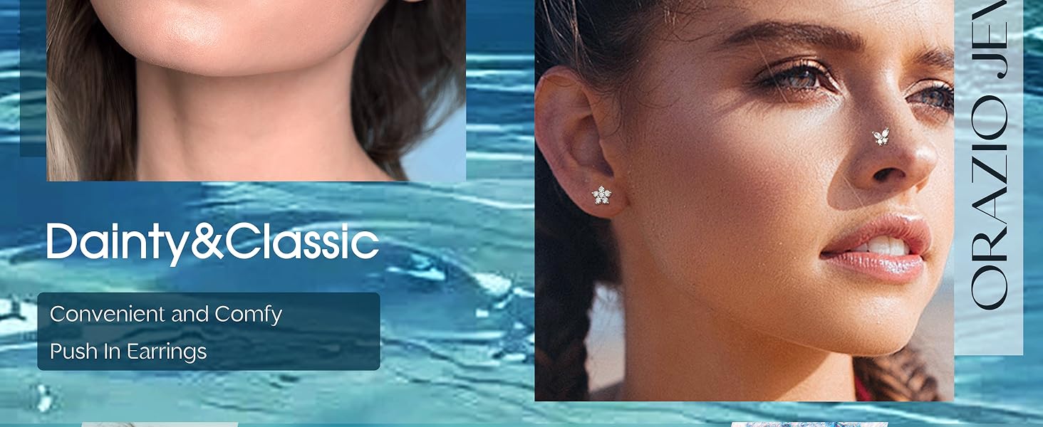 Trendy Push in Stud Earrings, 20G 18G Flat Back Earrings,Hypoallergenic Threadless Stud Multi-Pack, 14K Gold Plated 316L Surgical Steel Earring Sets, Push-in Cartilage Helix Tragus Nose Piercing Jewelry for Women