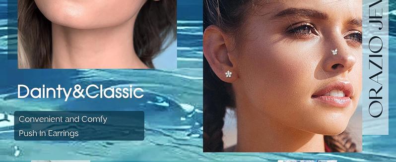 Trendy Push in Stud Earrings, 20G 18G Flat Back Earrings,Hypoallergenic Threadless Stud Multi-Pack, 14K Gold Plated 316L Surgical Steel Earring Sets, Push-in Cartilage Helix Tragus Nose Piercing Jewelry for Women