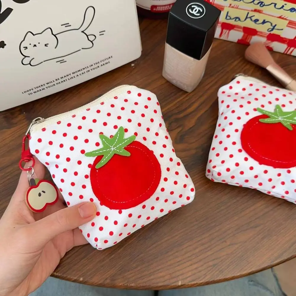 Tomato Style Coin Purse Red Polka Dot Mini Money Wallet Cute Korean Style Small Change Lipstick Earphones Storage Purses Bags