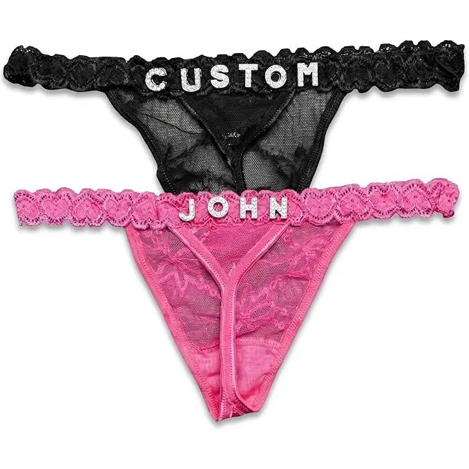2-Pack Personalized Thongs with Names, Custom Name Thong, Diy Gold Rhinestone Shiny Letters Name, Customize Your Fashion Logo, The Letters Are Hand Sewn, Very Strong And Not Easy To Fall Off