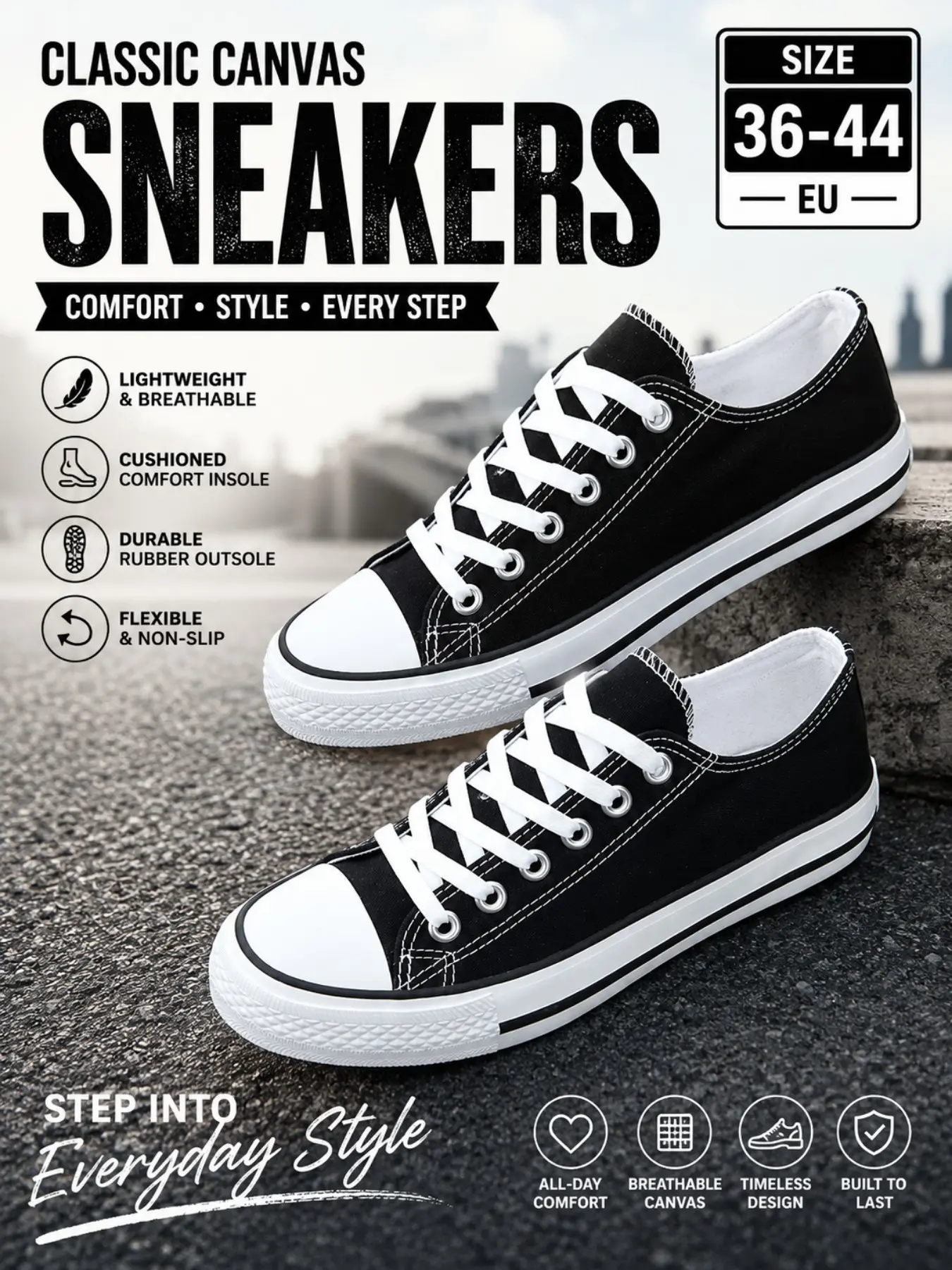 Couple Classic Canvas Shoes, Unisex Comfortable Breathable Anti-Slip Durable, Casual Low Top Sneakers for All Seasons Lightweight Breathable