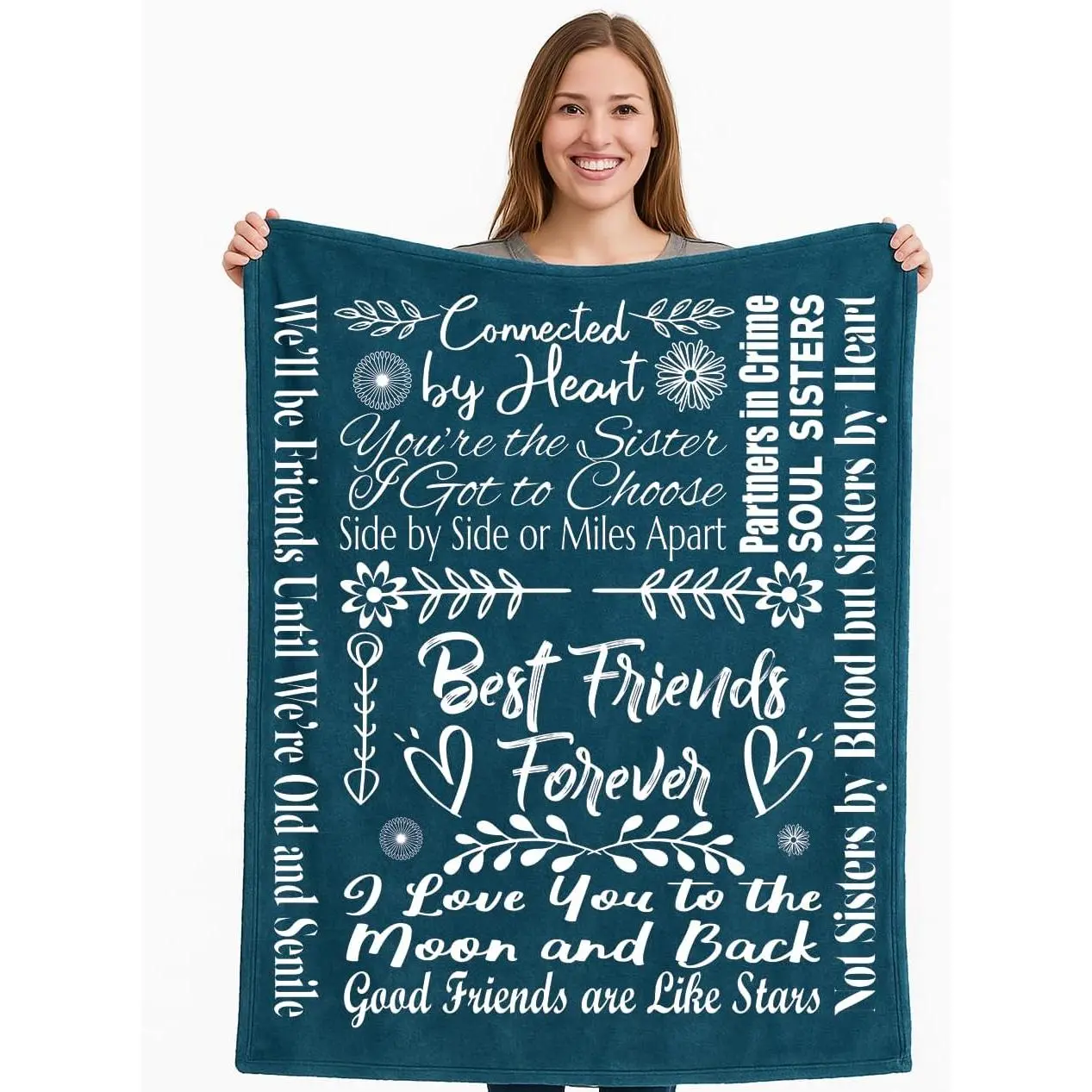 4 Size Best Friend Blanket for Women - Cozy Throw Blanket, Thoughtful Friendship Gift, Best Friend Birthday Gifts (Coral Blue) (Single-sided print)