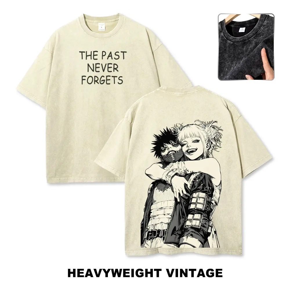 Unisex THE PAST NEVER FORGETS Toga Himiko & Dabi CP Graphic Washed T-Shirt Personalized Pattern Y2k Clothing Round Neck Washed T-Shirt,Women's Clothing 100% Cotton, Menswear, Top, Vintage Style,Summer Casual Oversized