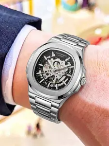High-End Hollow Automatic Mechanical Men's Watch, Classic Square, Waterproof Night Light Business Watch, Durable Full Auto Core, Gift Idea