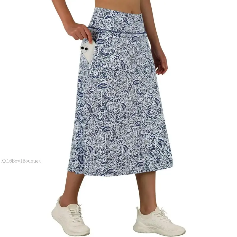 Women's Midi Length Skorts Skirts with Pockets Modest Skirts 28" Long Knee Length Athletic SkortsXX16BowlBouquet