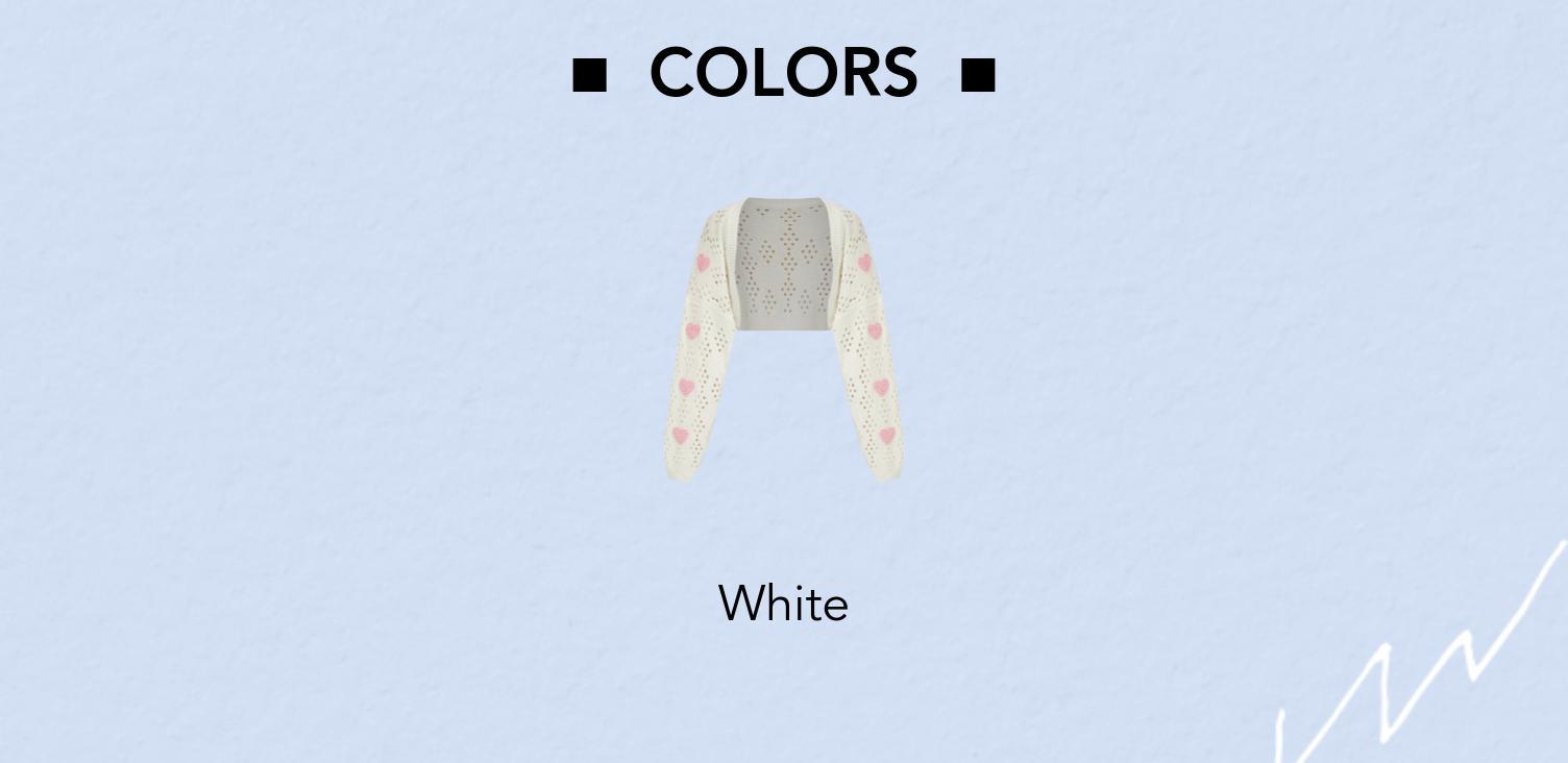 Cider Cream White Open Back Crochet Hollow Out Cardigan with Pink Heart Embellishments - Sweet Short Sleeve Knit Sweater for Women Daily/Dating