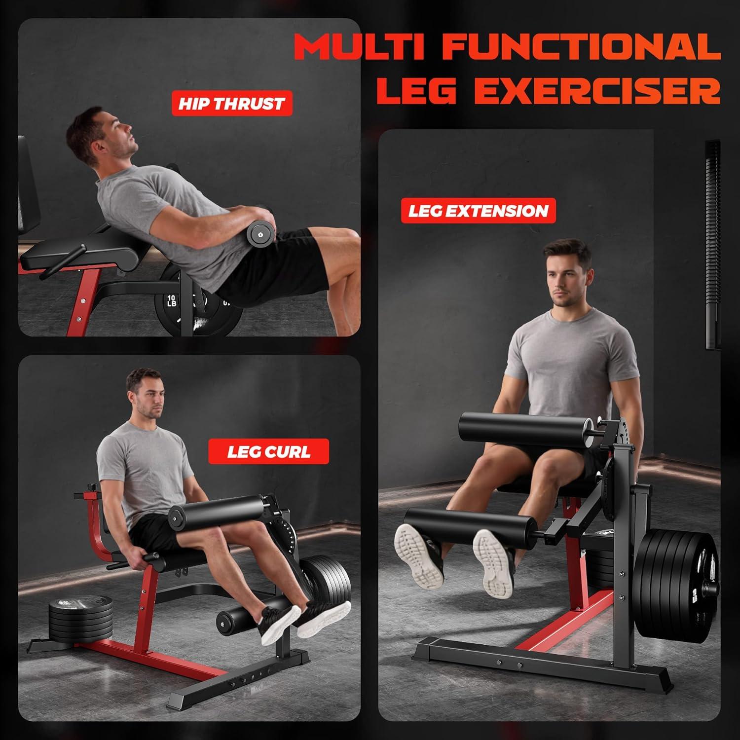 SUNDAY MIRTH Leg Extension and Curl Machine, 4 in 1 Lower Body Workout Machine, Adjustable Leg Curl Machine with Plate Loaded, Leg Extension Machine with Exercise Bench, Home Gym Weight Machine