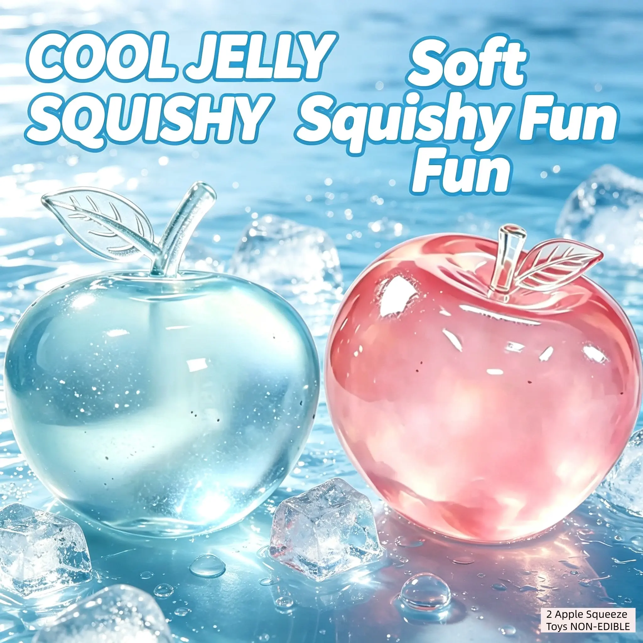 2-Pack Crystal Clear Apple Squishy, Kawaii Squeeze Fidget Toy, Christmas Eve Gift, Holiday Stocking Stuffer, Xmas Party Goodie Fillers