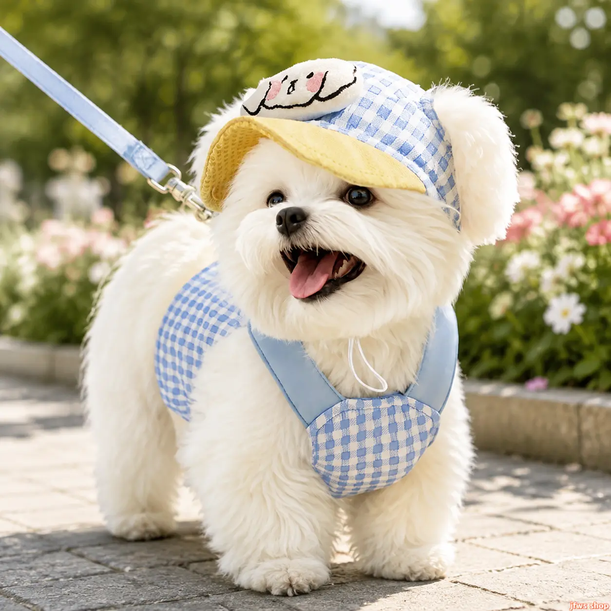 Small Dog & Cat 3-Piece Poly-Cotton Mesh Harness, Leash & Cute Cartoon Vest Hat Set for Daily Walks (Sports & Outdoor Pet Wear Accessory) homedecor
