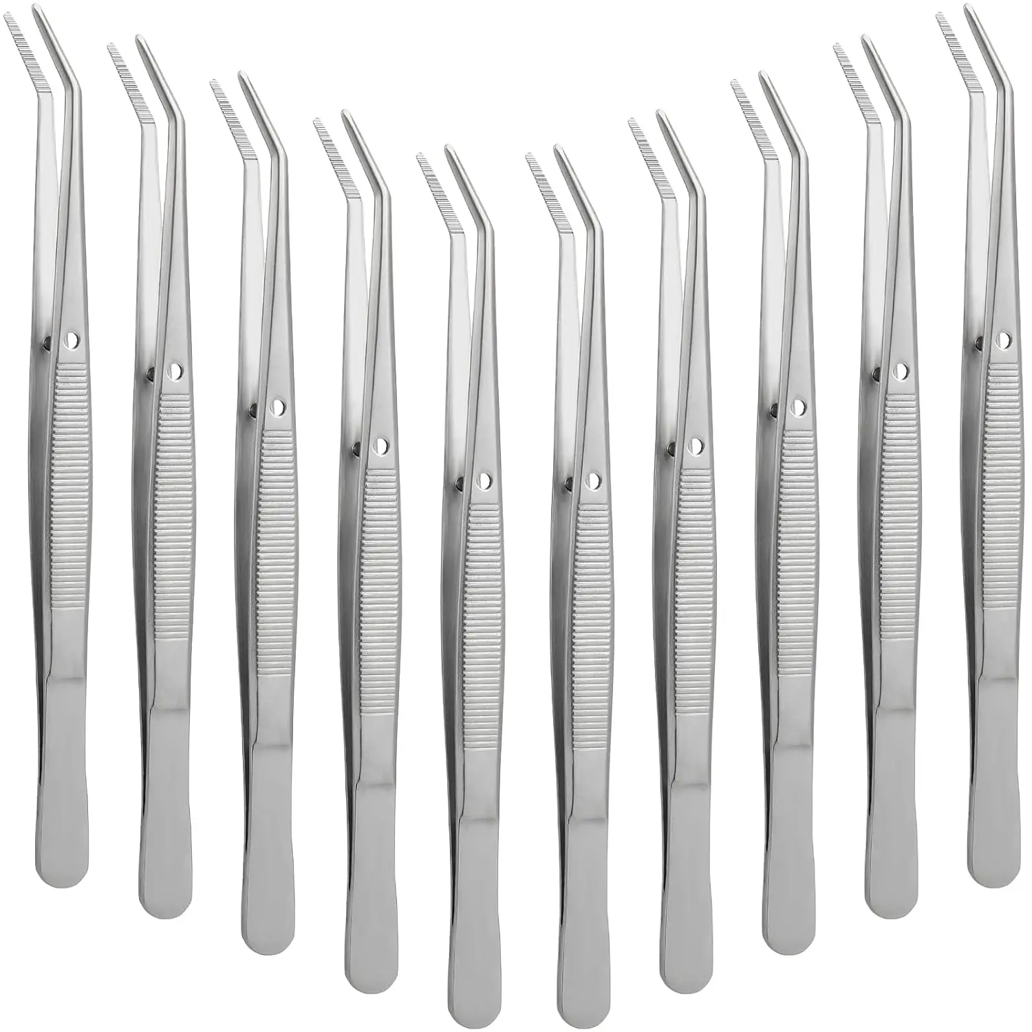 10 Pcs Stainless Steel Tweezers for Crafting with Curved Serrated Tip Multipurpose Forceps Sewing Machine Tweezers Bulk (Silver)