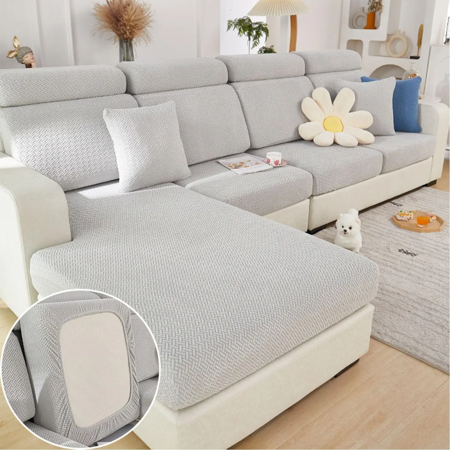 Sofa Covers Couch Covers for Sofa Pet Friendly Couch Cushion Covers Sofa Covers Washable Stretch Slipcovers for Sectional Sofa (Texture Light Gray,Large Single Seat Cover)
