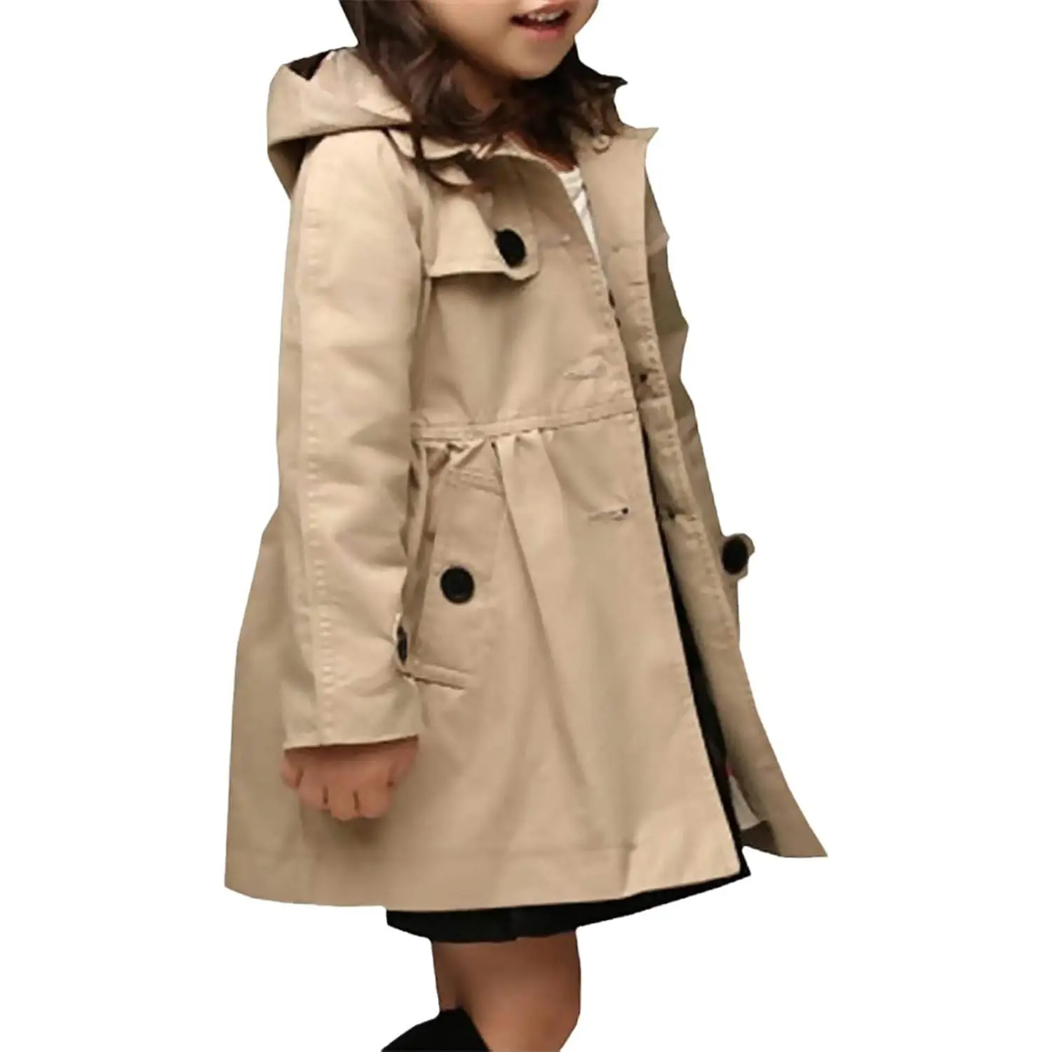 Girl's Single Breasted Trench Coat Hooded Dress Coat Outerwear, 2-14 Years
