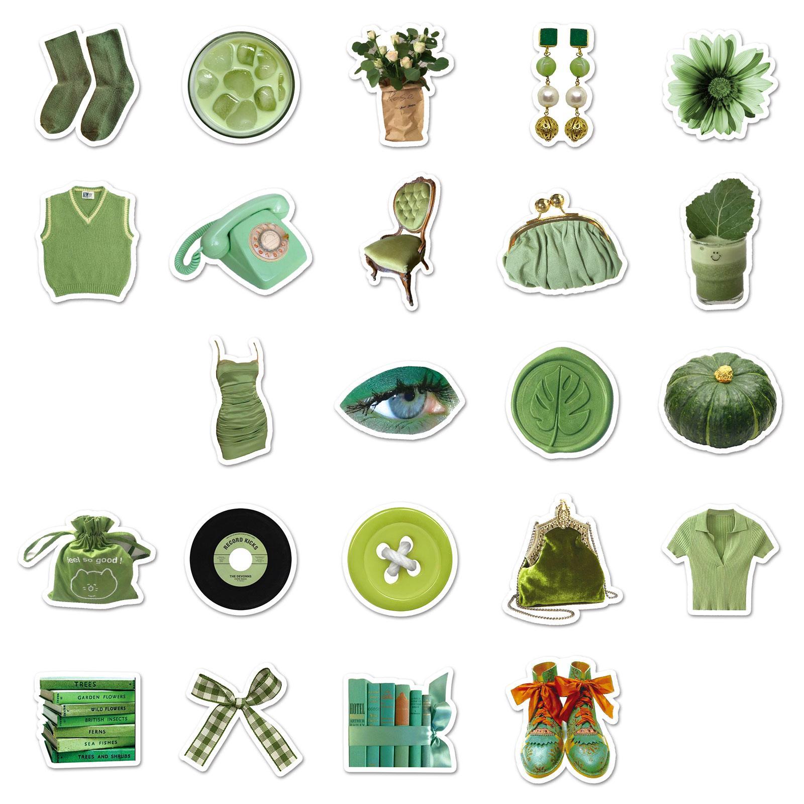 Green Theme Sticker, 50pcs/set DIY Decorative Sticker, Scrapbooking & Stamping Supplies for Journal Making, Gift Wrapping, Greeting Card