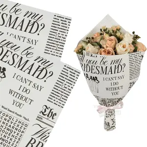 WRAPAHOLIC 10 Sheets Bridesmaid Kraft Flower Wrapping Paper - 18 x 18 inch Will You Be My Bridesmaid Vintagte Newspaper Bouquet Wrapping Paper, Florist Supplies Packaging for Wedding, Bridal Shower