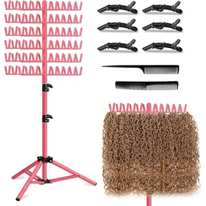 144 Pegs 2-Sided Height Adjustable Braiding Hair Rack Stand, Standing Hair Extension Holder with Professional Stylist Hair Braiding Tools