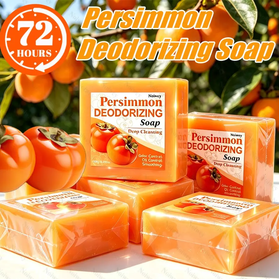 100g*5pcs Persimmon Soap,Cold Process Handmade Soap, Deodorizing-Natural Body Soap,Suitable for Cleaning Hair, Face, And Body,Moisturizing And Cleansing Handmade SoapIdeal for The Elderly, Unisex, Perfect Gift,Body Cleansing, Orange Persimmon Soap