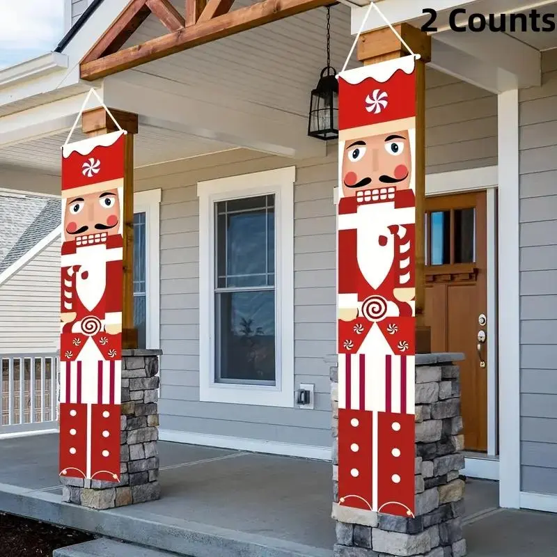 2 Counts Christmas Nutcracker Door Banner - Polyester fiber holiday entrance decoration, suitable for holiday celebrations, Christmas and New Year themed banner sets, winter non electric home and party decorations