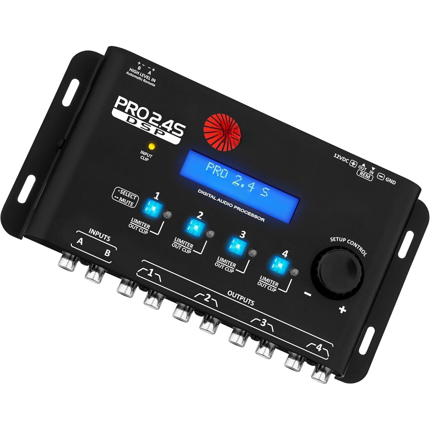 Pro 2.4S DSP Crossover full Digital Signal Processor and Equalizer with sequencer 15-band Graphic Equalization 12 preset EQ 2- in and 4- Out