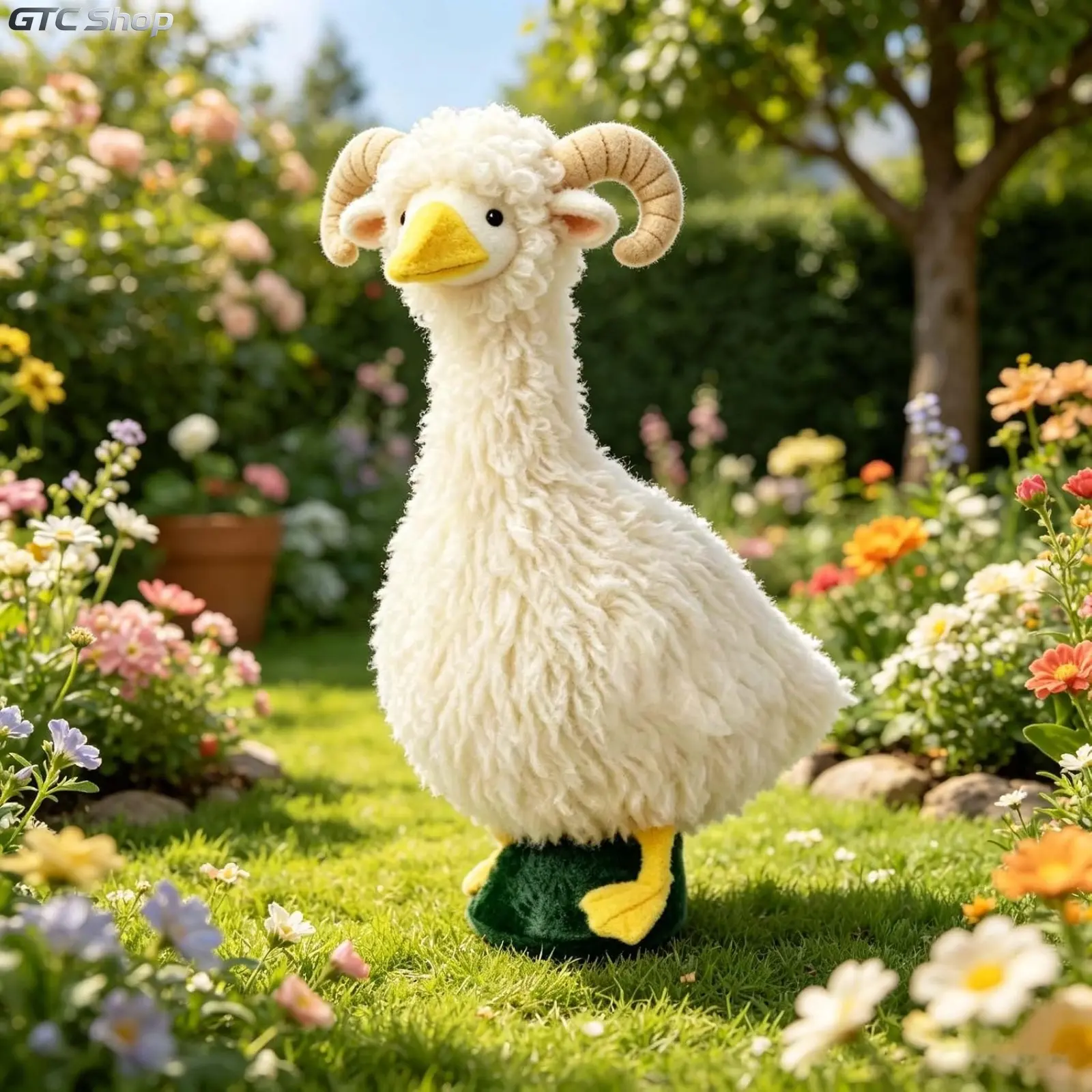 23 Inch Porch Goose Fluffy Curly Sheep Costume Outfit, Creamy White Sheep Style Decorative Clothing, M Size Statue Accessory, Cute Farmhouse Ornament for Yard Lawn Patio Garden Outdoor Display