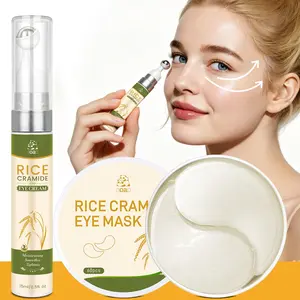 60pcs Rice Ceramide Eye Patches + 15ML Rice Care Massage Eye Cream, Tighten & Brighten Eyes, Reduce Fine Lines, Hydrate & Revitalize