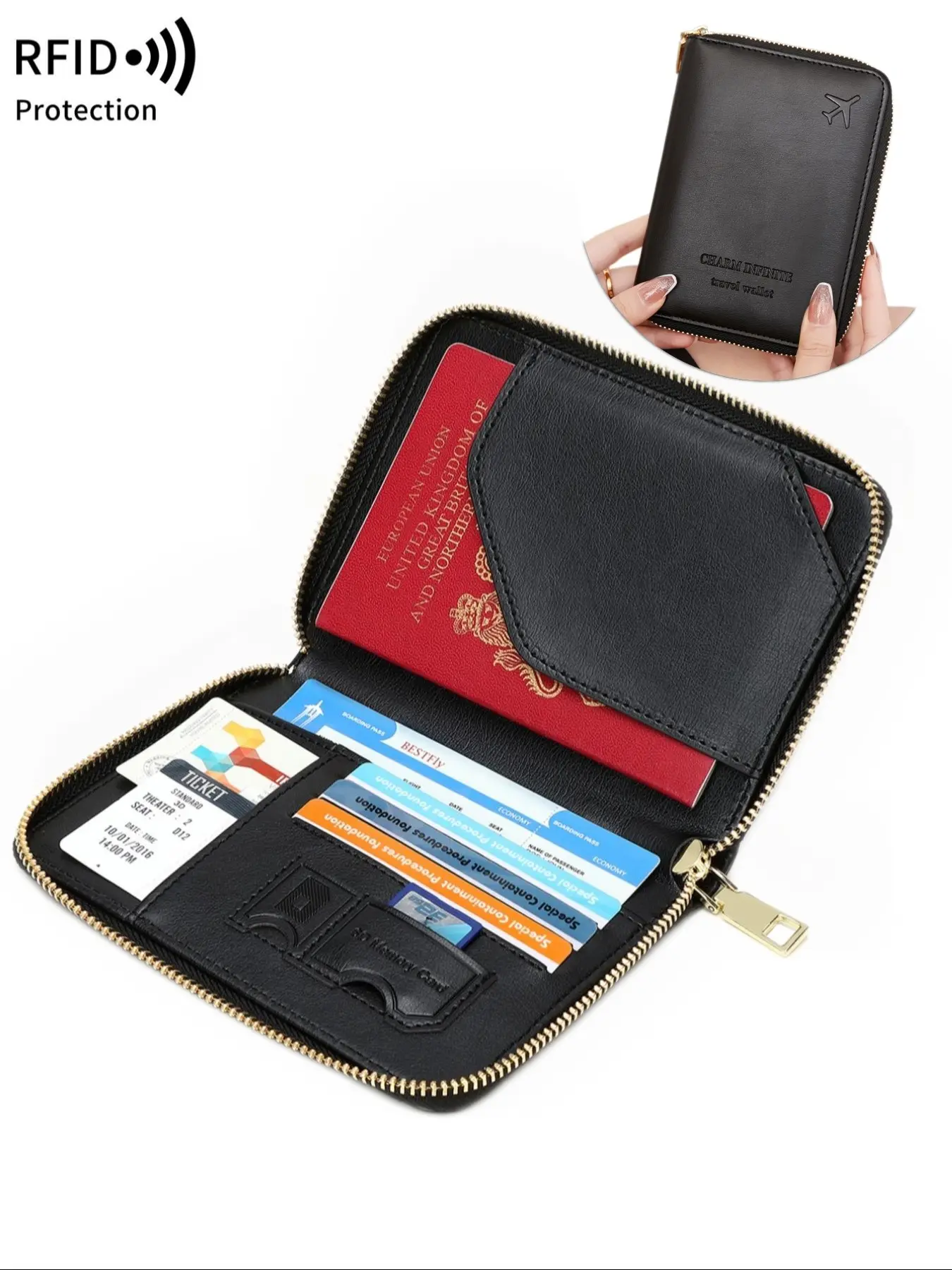 Simple Solid Color Passport Bag, Travel Storage File Bag, RFID Anti-Theft Brush, Multifunctional Passport Clip, Zipper Tote Bag, Safety Wristband, Durable And Wear-Resistant Design, Ensuring The Safety Of Travel Essentials