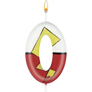 Red White Number Candle, Number 0 Birthday Candles, Anime Numeral Cake Topper for Boy Party Decorations, Theme Party Favors