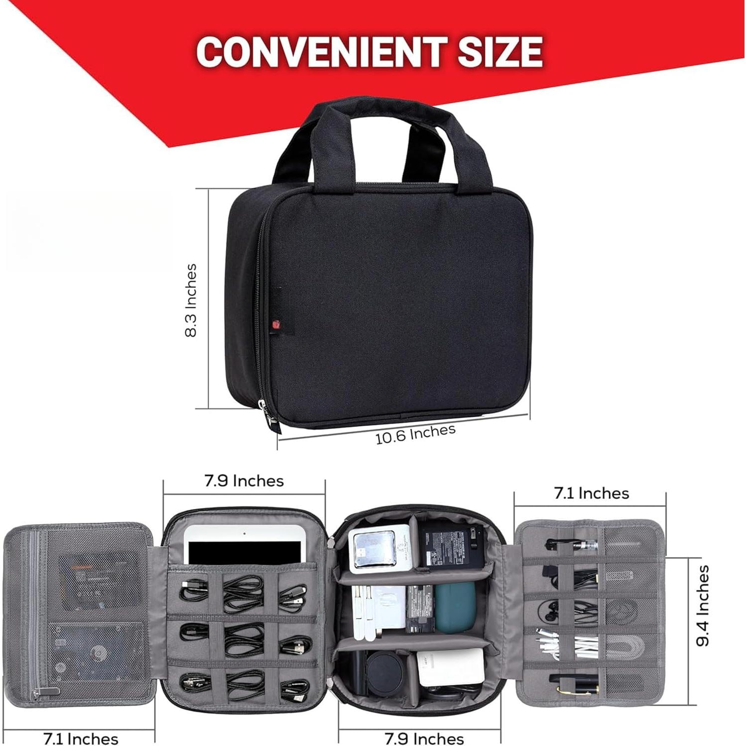 Electronics Organizer Case - Multi-Layer Full Flat Opening With Compartments and Pockets - Cord Organizer for Accessories, Cables, Electronics Travel