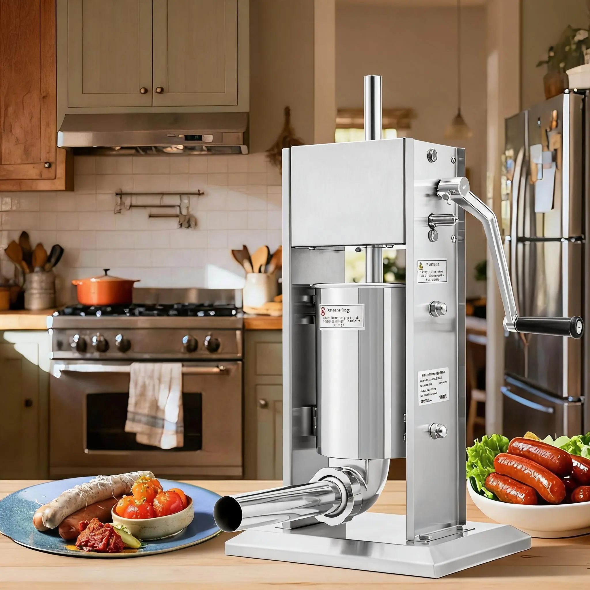 Vertical Sausage Stuffer Machine, 3L/7LBS, Stainless Steel, 2-Speed Manual Meat Filler with 5 Stuffing Tubes, Durable Commercial & Home Food Processing Equipment - Easy Cleaning