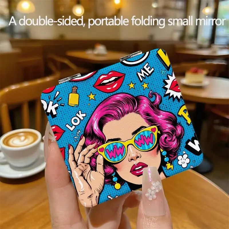 Fashionable Girl Compact Mirror, Square European Style Makeup Mirror, Portable Mini Handheld Mirror, Cute Cartoon Girls, Travel Gift