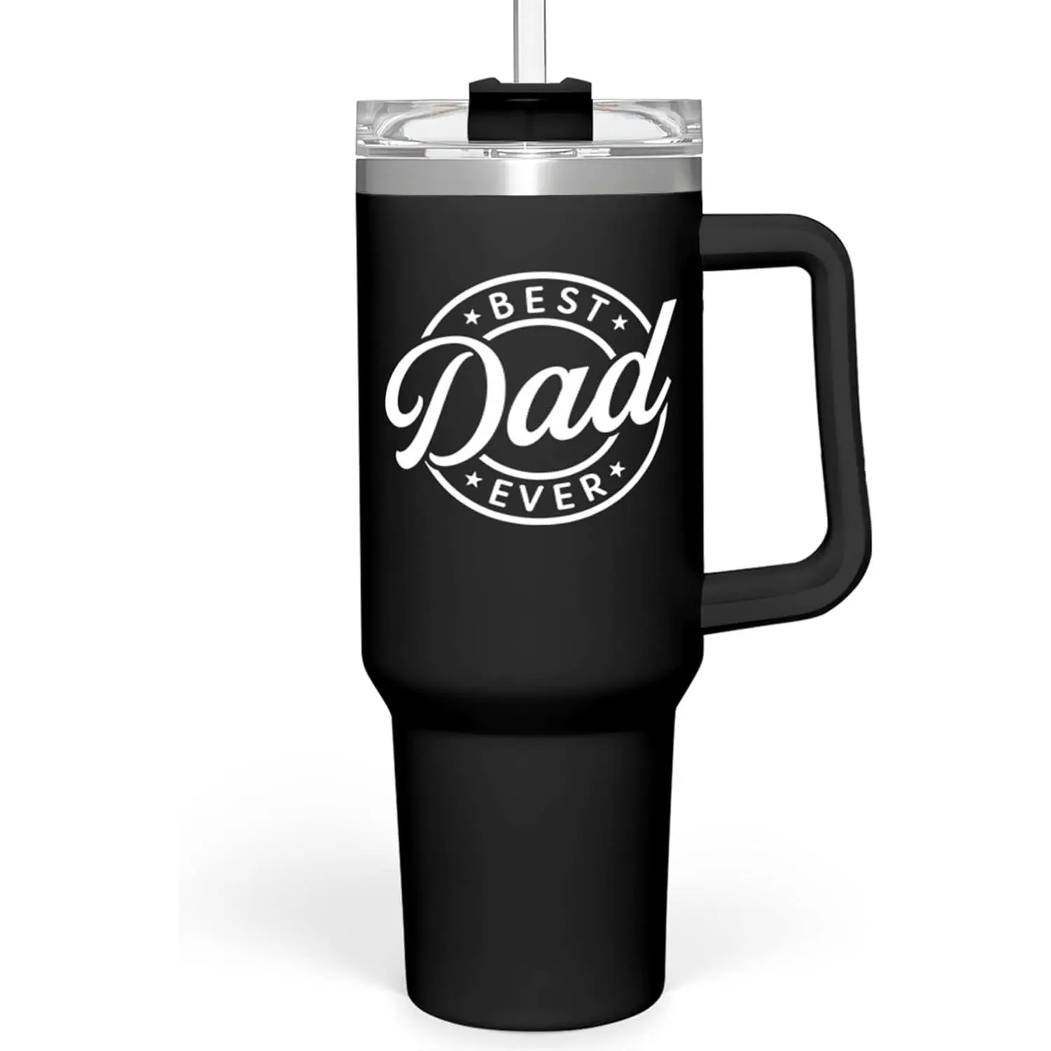 Best Dad Ever Tumbler with Handle - 40oz Stainless Steel Insulated Coffee Cup - Gift Set with Lid & Straw for Father’s Day, Birthday, Christmas