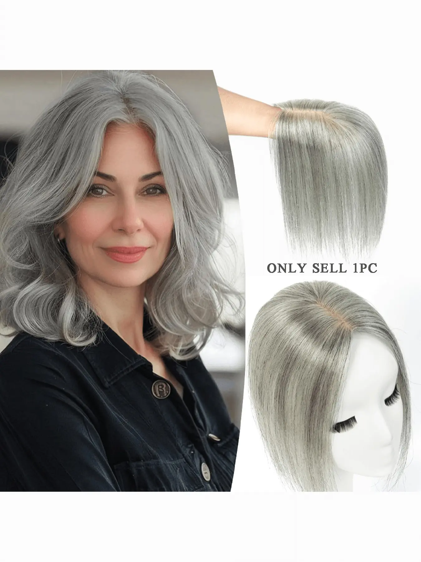 Women's Handmade Invisible Lace Front Hair Patch, 2.76x4.33 Inch, Adds Volume, Covers Bald Spots, Silver & Chestnut, Full Length