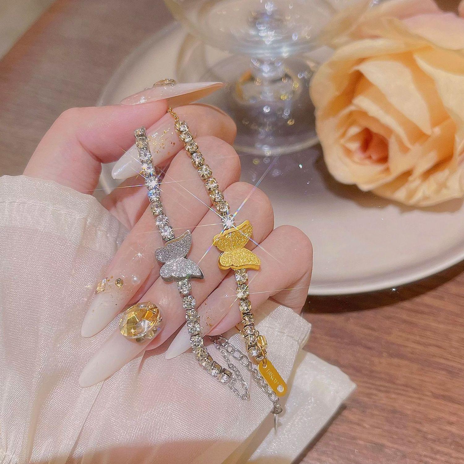 Super Sparkly Full Rhinestone Butterfly Bracelet for Women – Light Luxury Fairy Style Starry Elegant Versatile Hand Jewelry