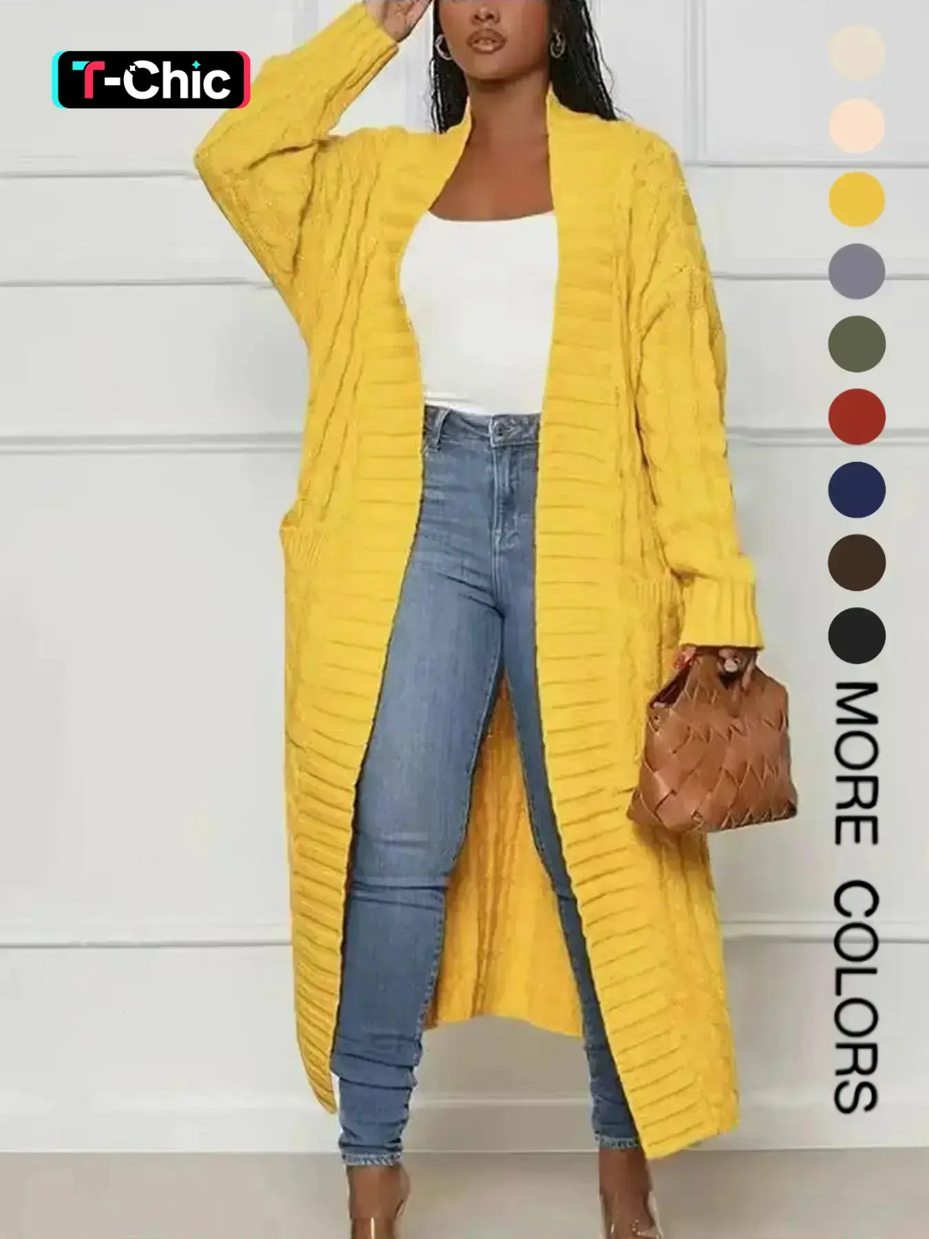 Women's Solid Color Pocket Open Front Twist Knit Cardigan, Casual Style Oversized Loose Long Sleeve Cozy Knitwear for Fall & Winter, Women's Knit Clothing for Daily Wear, Womenswear, Knitting, Lady