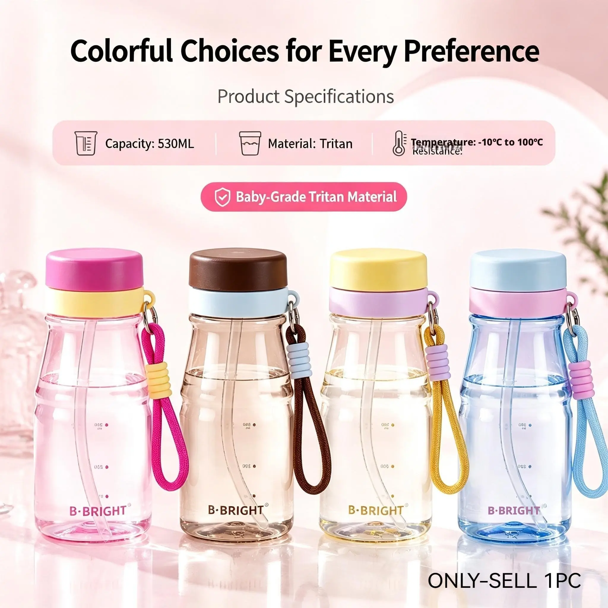 530ML Baby Grade Portable Straw Water Cup, Leak-Proof Milk Juice Cup for Car Office Gym, Student School Bag Water Cup, Back-To-School Gift