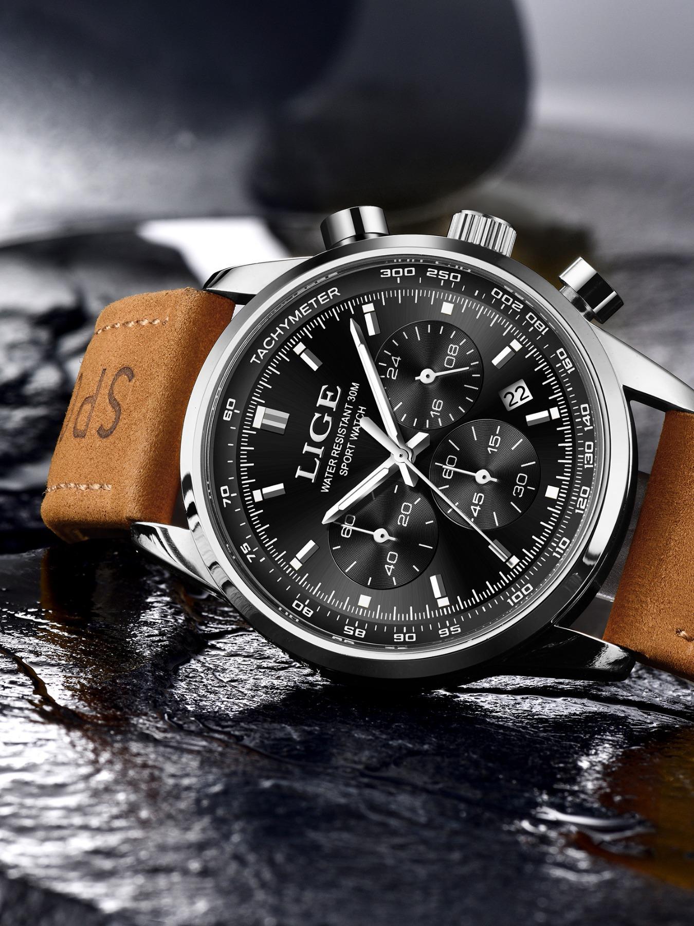 Lige Casual Gentleman Fashion Waterproof Luminous Calendar Chronograph Quartz Watch, Multiple Colors, Perfect Gift, Silver Color