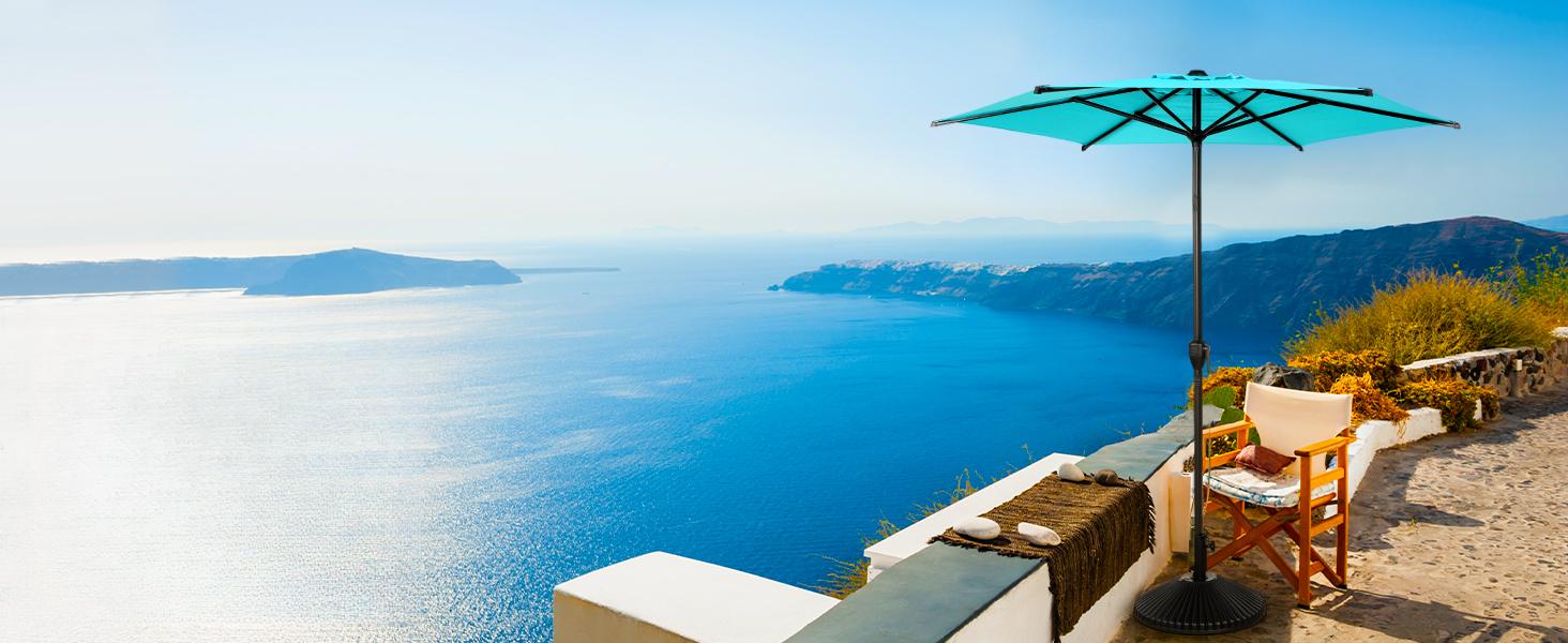 7.5FT Lyon Outdoor Patio Umbrella Outdoor Table Umbrella with Push Button Tilt and Crank Market Umbrella 6 Sturdy Ribs UV Protection Waterproof for Garden Deck Backyard Pool Beige