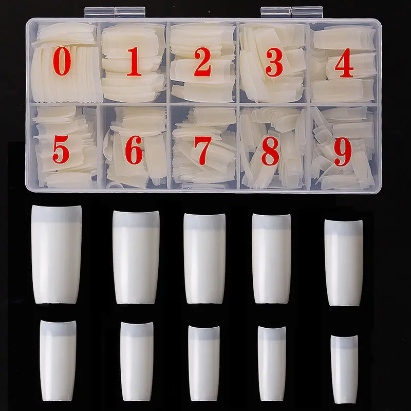 500Pcs/Bag  French Nail Tips Transparent Nature False Half Cover Press On Acrylic Nails Mixed Size Fake Nails DIY Manicure Extension Tools For Women Girls Nails Supplies