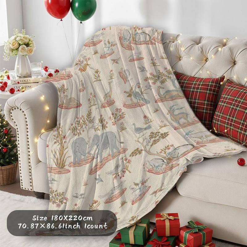 Vintage Elephant Flannel Blanket, Super Soft All-Season Throw, Baby Room Nap, Home Art Decor, Travel Blanket, Office Knee Pad