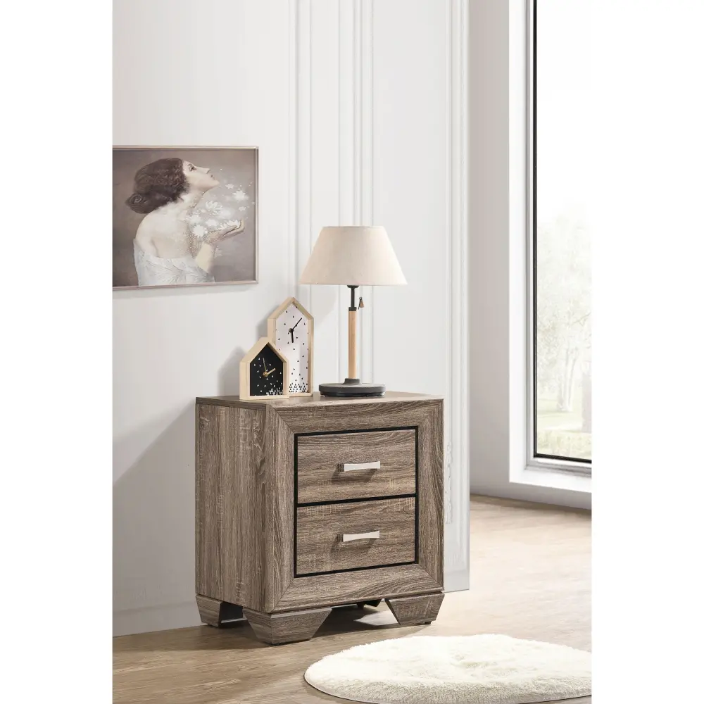 Tomasina Washed Taupe Nightstand with 2 Drawers, Modern Rectangular Bedside Table, Wood Accent Storage Cabinet, Bedroom End Table with Spacious Storage, Side Table for Bedroom, Living Room, Apartment & Home Furniture